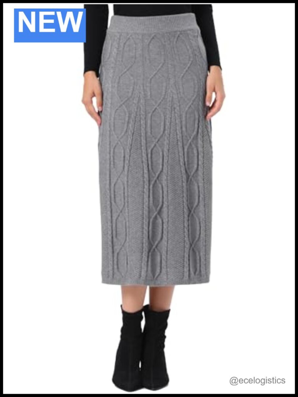 Cable Knit Maxi Skirt High Waist Casual